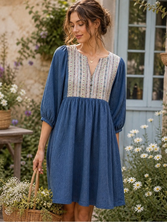 Hayden Dresses & Skirts - Hayden LA Women’s Blue Prairie Dress Boho Peasant Puff Sleeve Babydoll Sz S